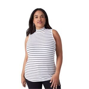 Lane Bryant Plus Size Black & White Striped Mock Neck Ribbed Tank 18/20 NWT